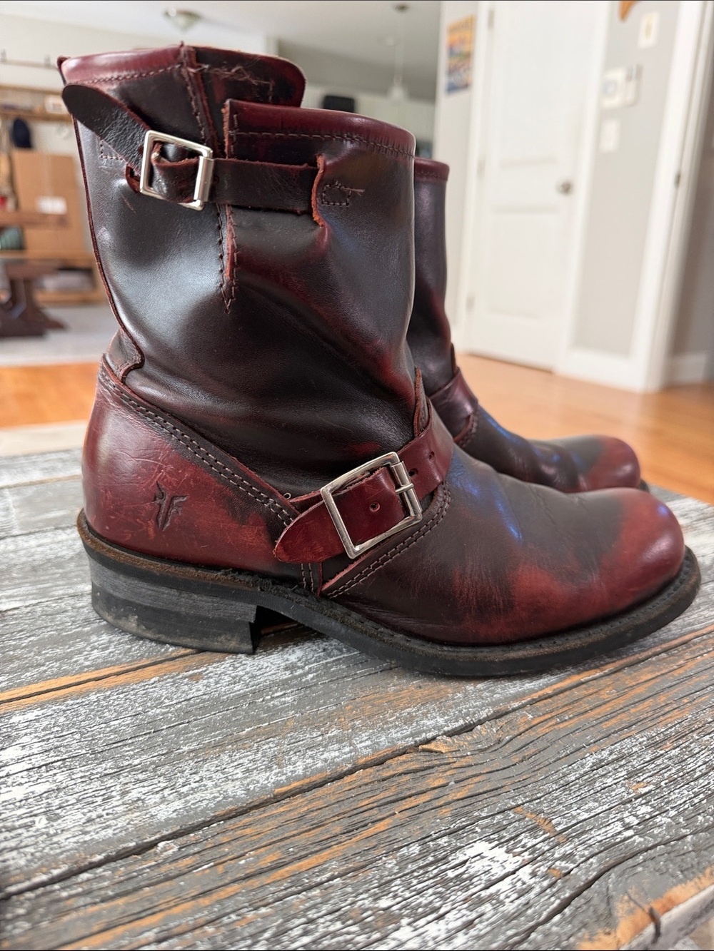 Frye Deep Burgundy Leather Engineer Boots